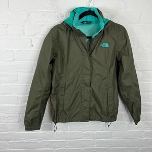 The North Face Women's Hidden Zip Rain Jacket Long Sleeve Olive Teal Size M